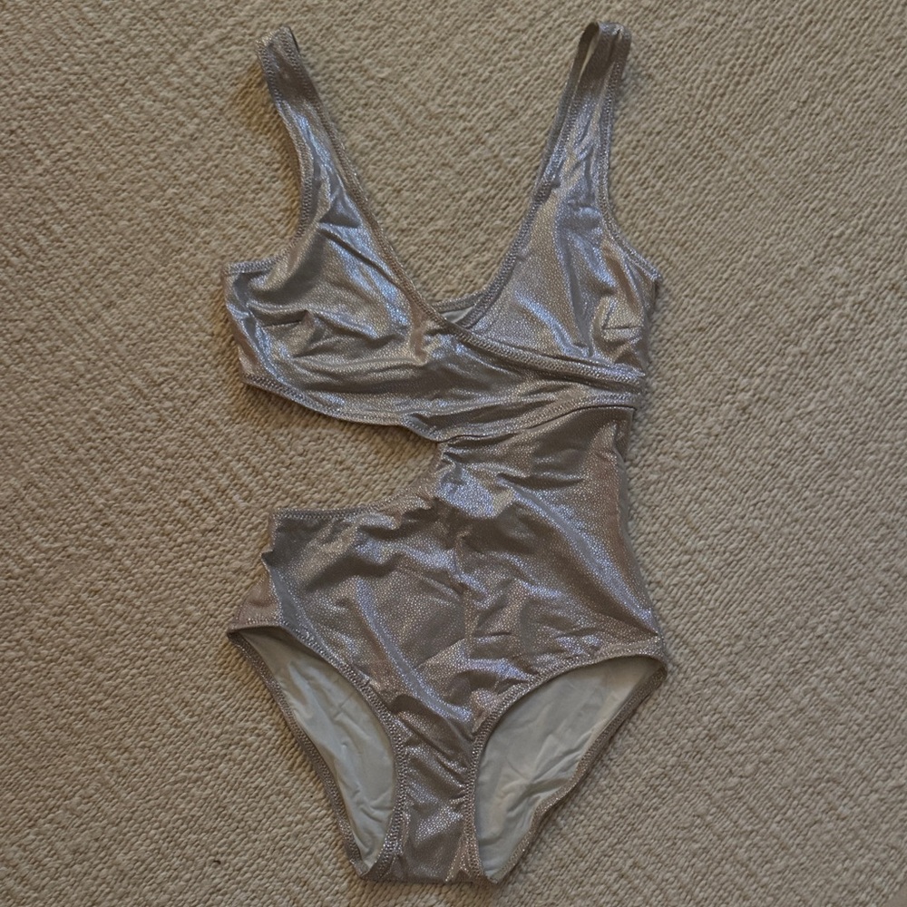 SOLID & STRIPED NWT Metallic Silver One-Piece Swimsuit